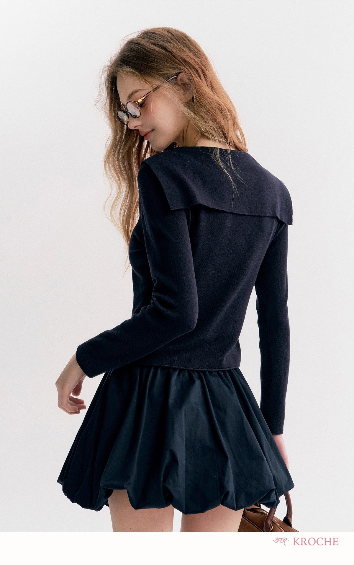 Kroche Sailor-collar knit cardigan Or skirt