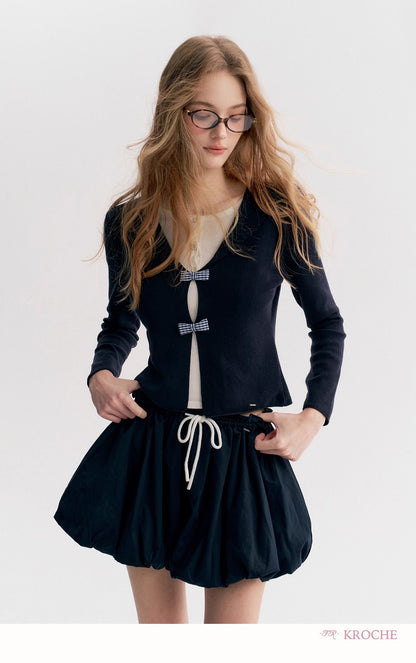 Kroche Sailor-collar knit cardigan Or skirt