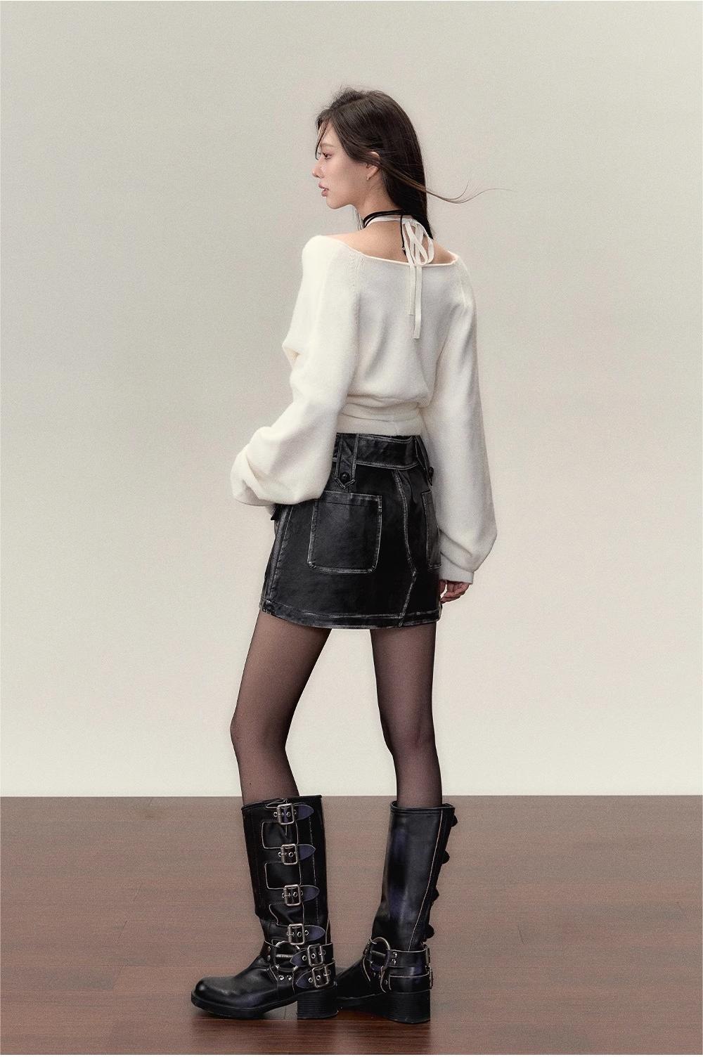 VIA PITTI in stock Sale [Best Seller] Off Shoulder Knit Top