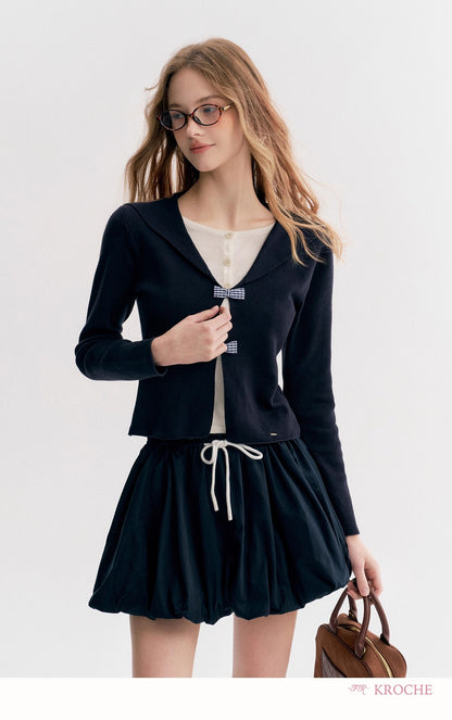 Kroche Sailor-collar knit cardigan Or skirt