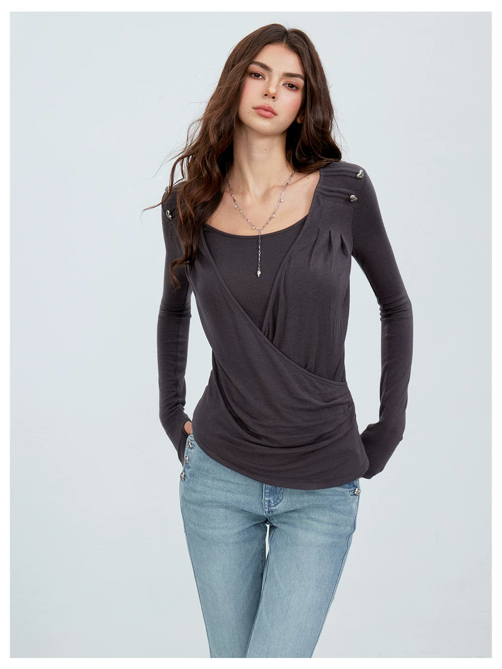VIA PITTI VIACTP6296 Long-Sleeve Surplice Top