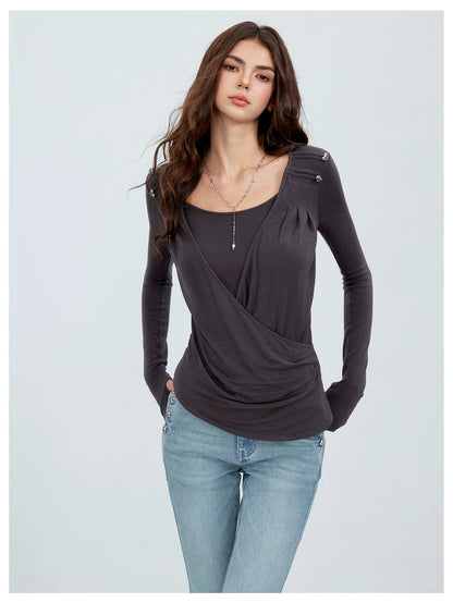 VIA PITTI VIACTP6296 Long-Sleeve Surplice Top
