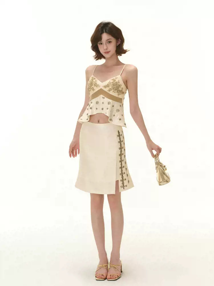 CYNR Embroidered bead contrasting suspender top