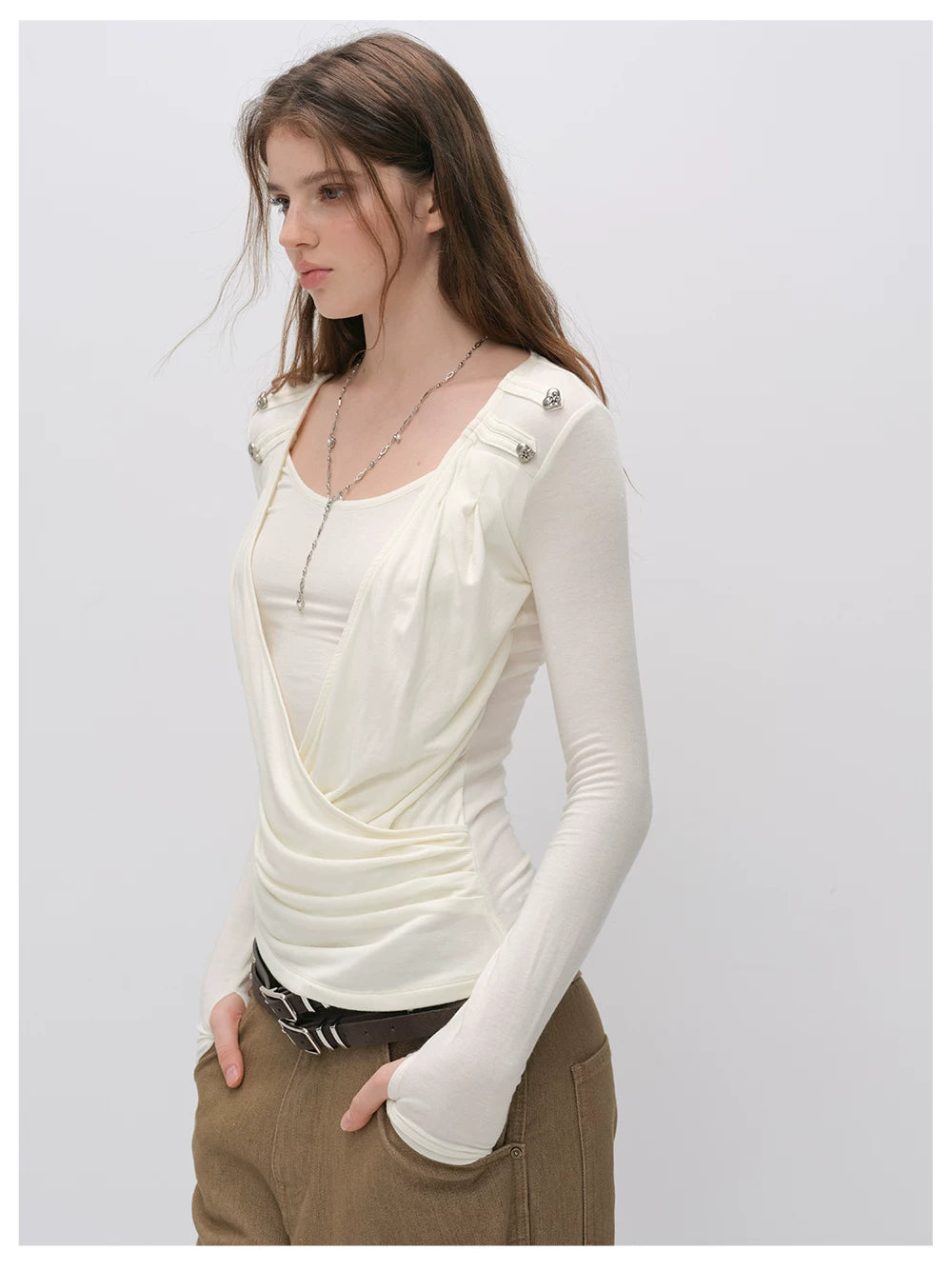 VIA PITTI VIACTP6296 Long-Sleeve Surplice Top