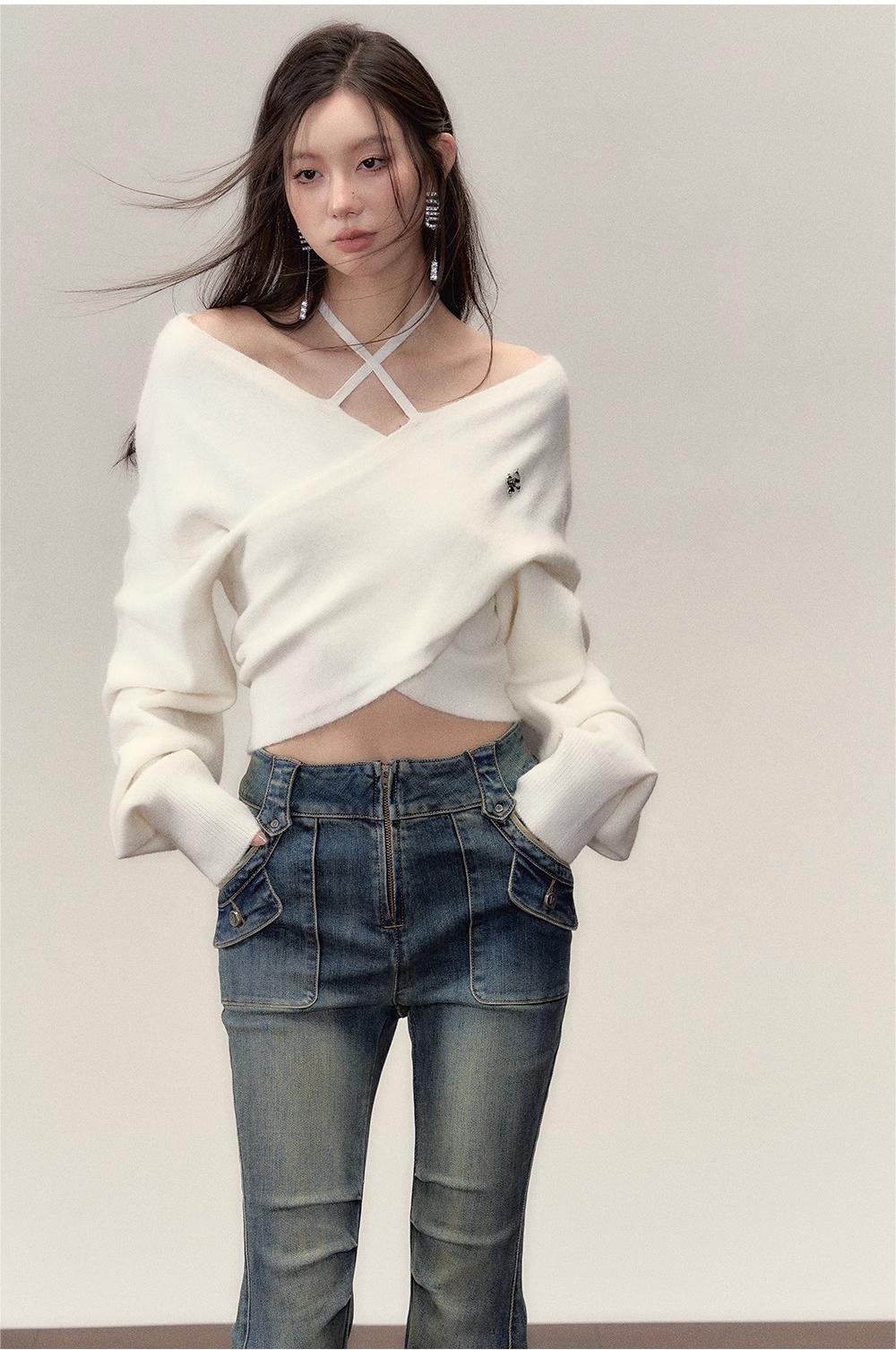 VIA PITTI in stock Sale [Best Seller] Off Shoulder Knit Top