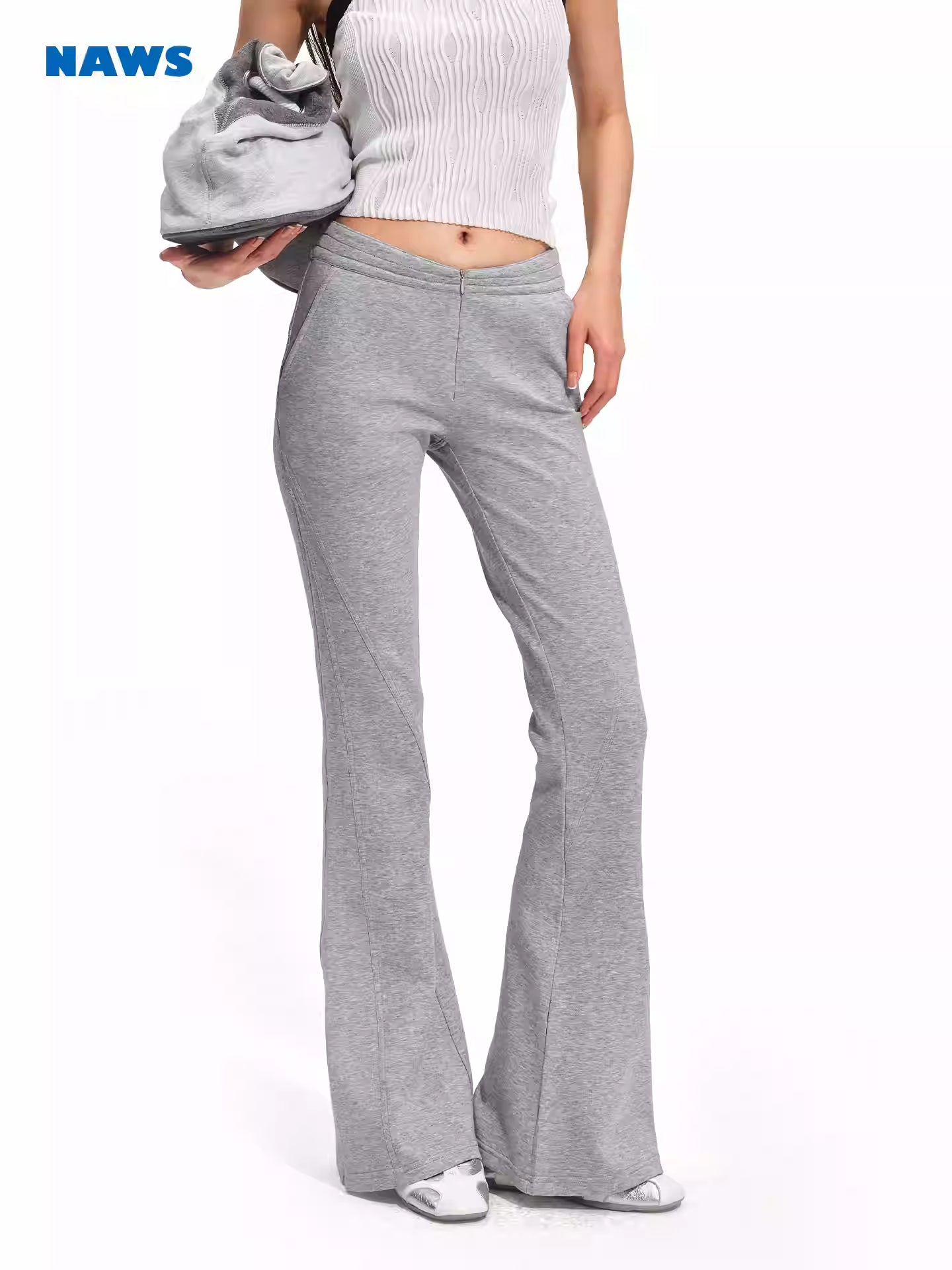 NAWS Low waisted tight fitting slightly flared elastic casual pants