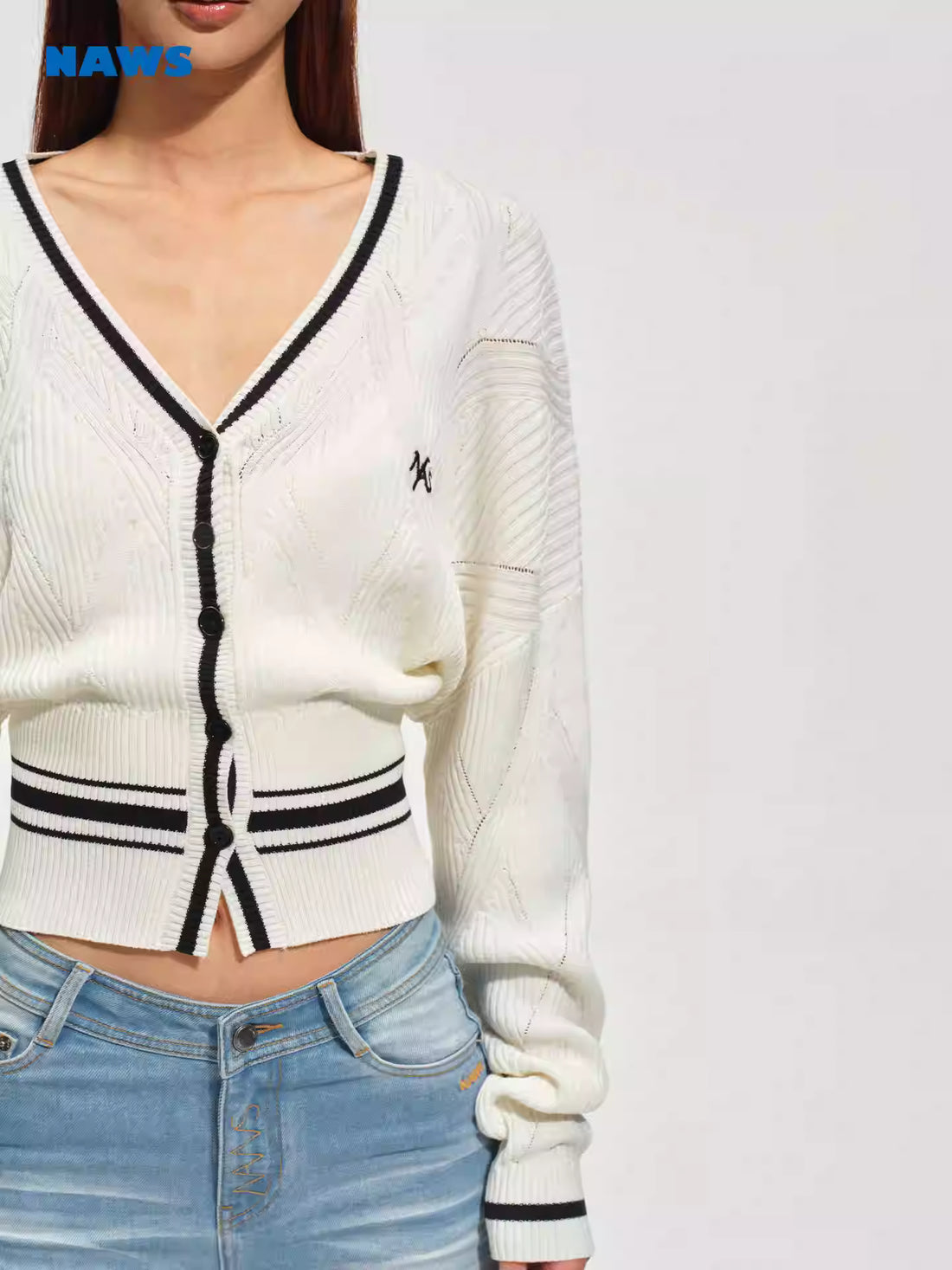 NAWS Contrast striped V-neck cardigan