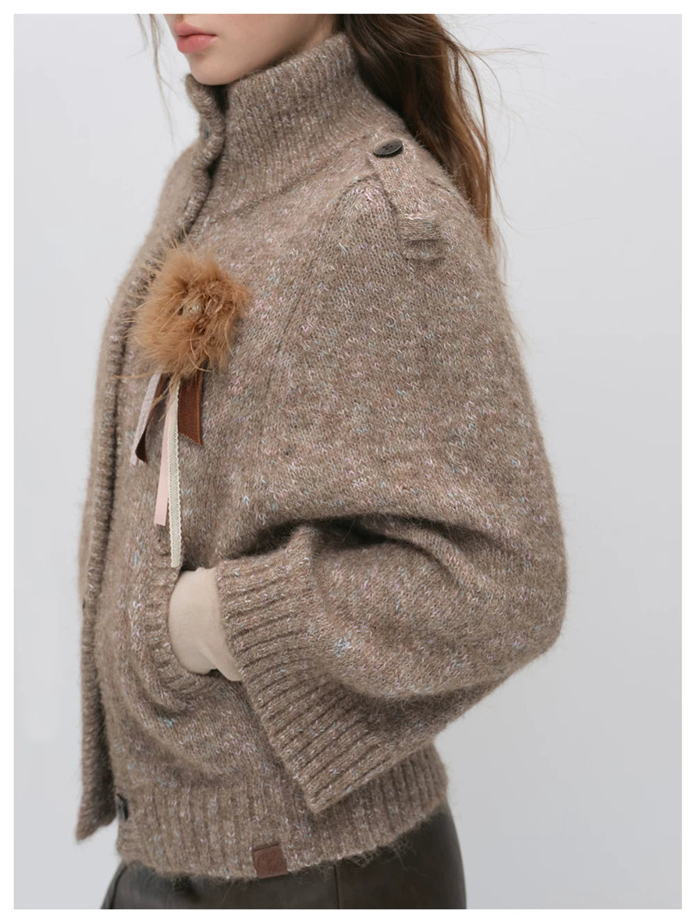 VIA PITTI VIADK6400 Vintage Stand-Collar Knit Cardigan