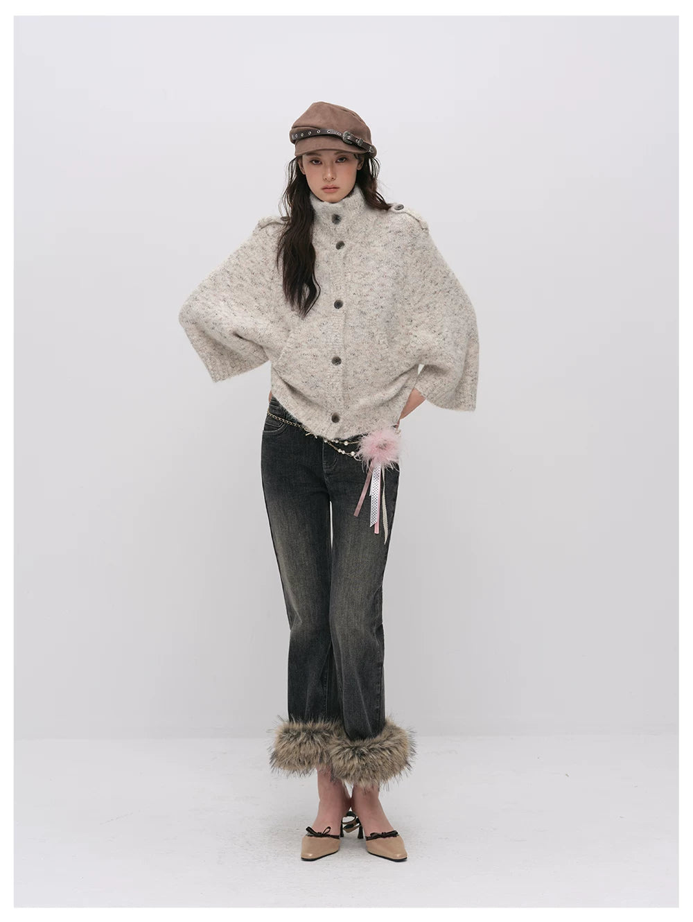 VIA PITTI VIADK6400 Vintage Stand-Collar Knit Cardigan