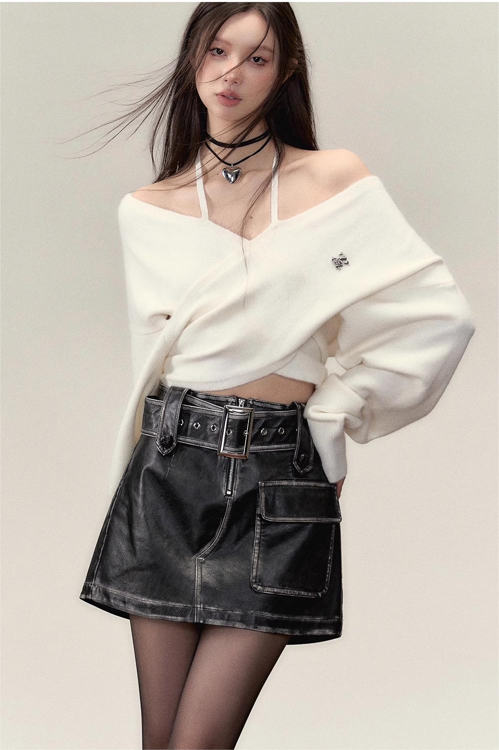 VIA PITTI in stock Sale [Best Seller] Off Shoulder Knit Top