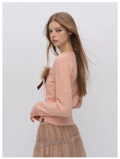 VIA PITTI VIADK6416 Fitted Cable-Knit V-Neck Cardigan