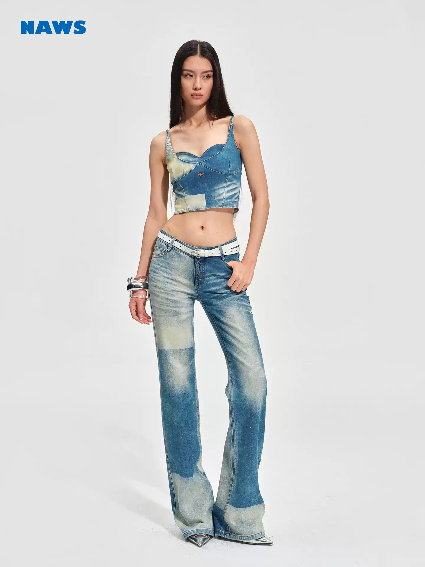 NAWS Tencel denim washed tight pants