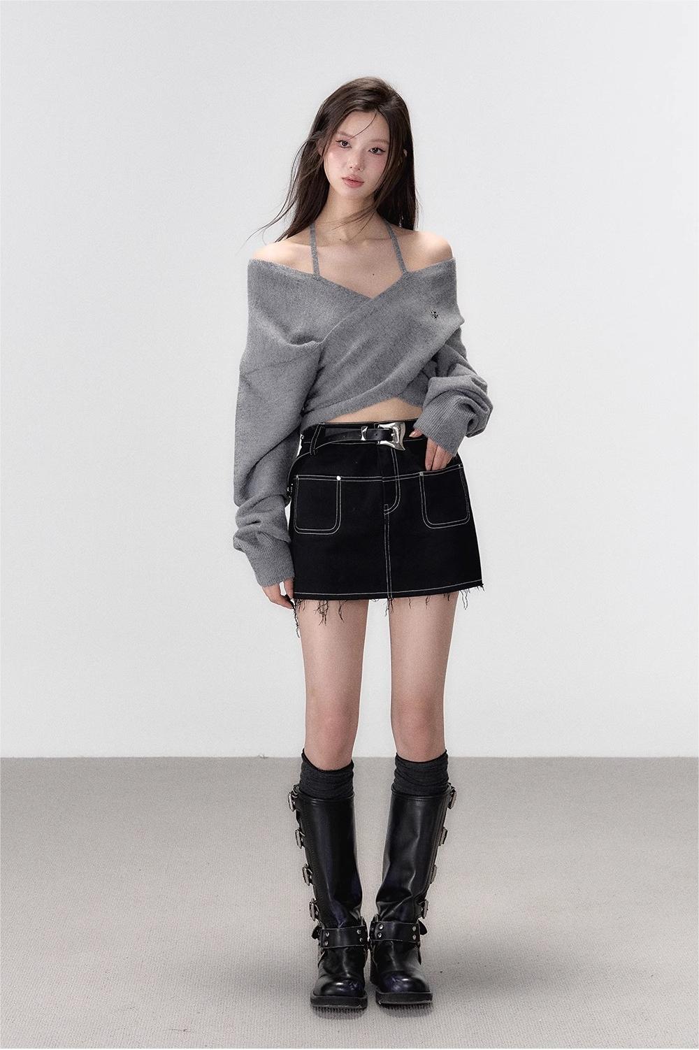 VIA PITTI in stock Sale [Best Seller] Off Shoulder Knit Top