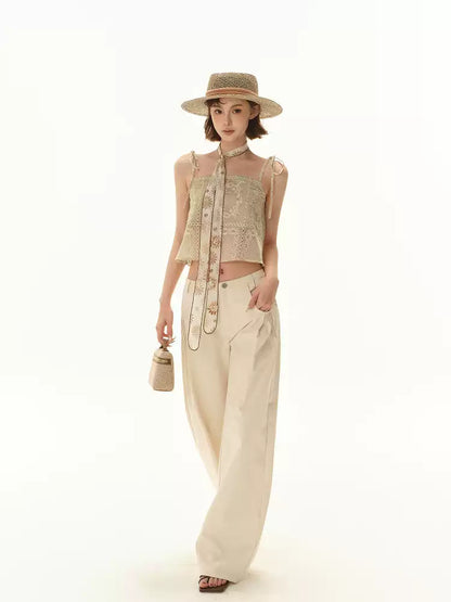 CYNR Vacation style jacquard strap camisole strapless top