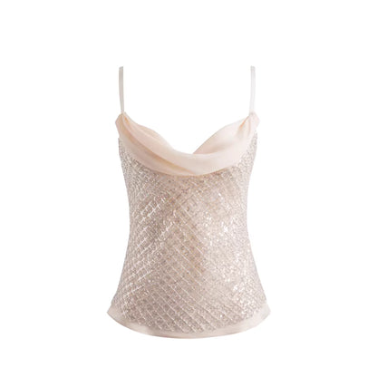 JELLOJELLO Full pearl embroidered chiffon collar camisole top