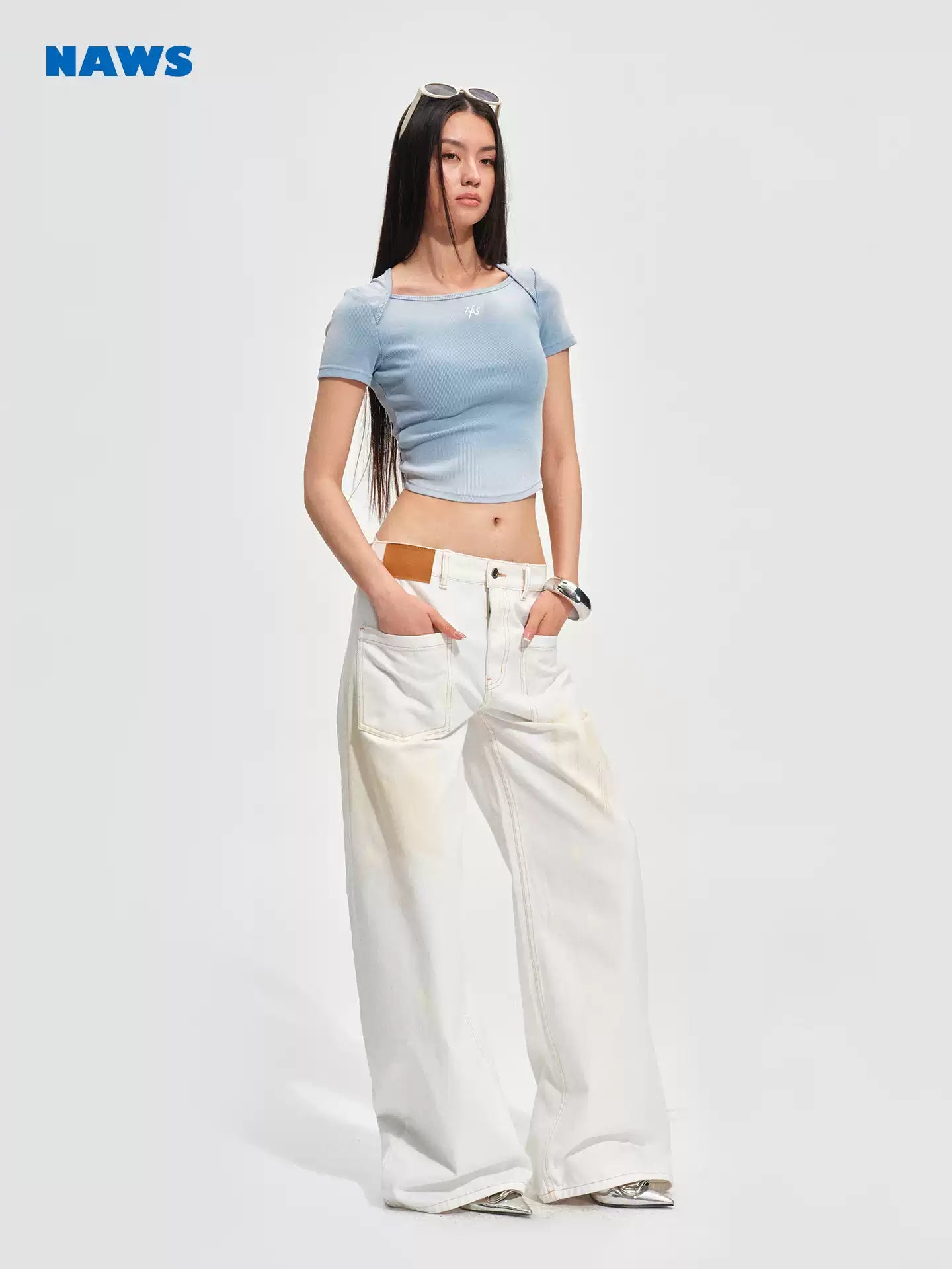 NAWS Fading distressed front shoulder slim fit T-shirt
