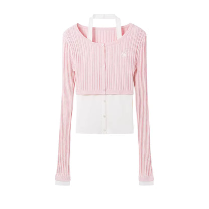 NAWS Linen fake two-piece spliced neck knitted cardigan