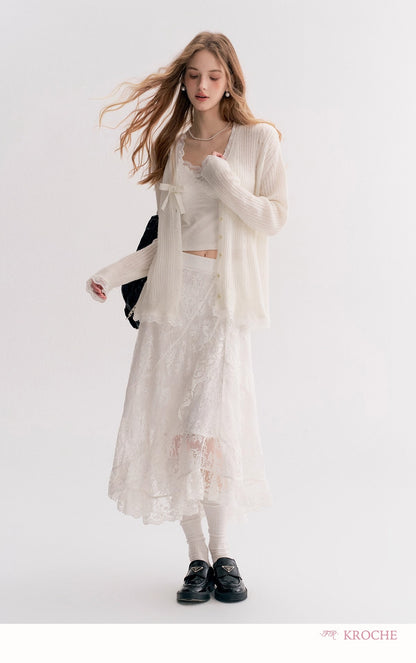 Kroche Lace High-waist A-line maxi skirt