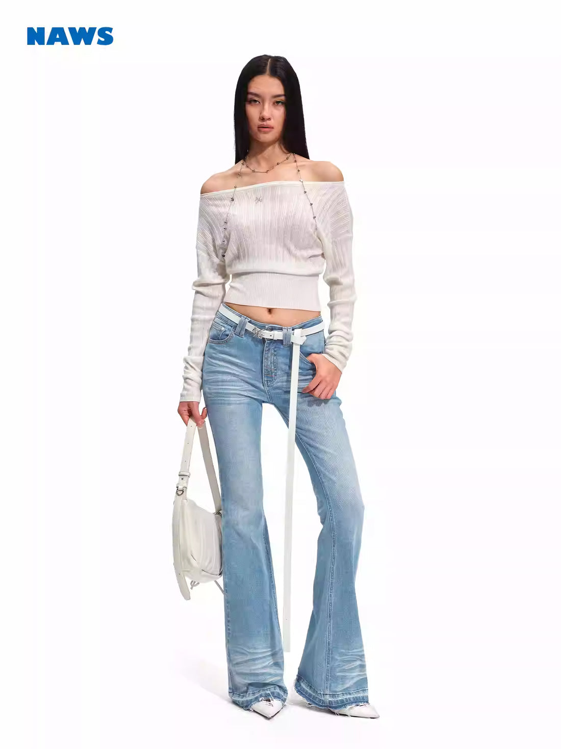 NAWS Off shoulder high stretch knitted top
