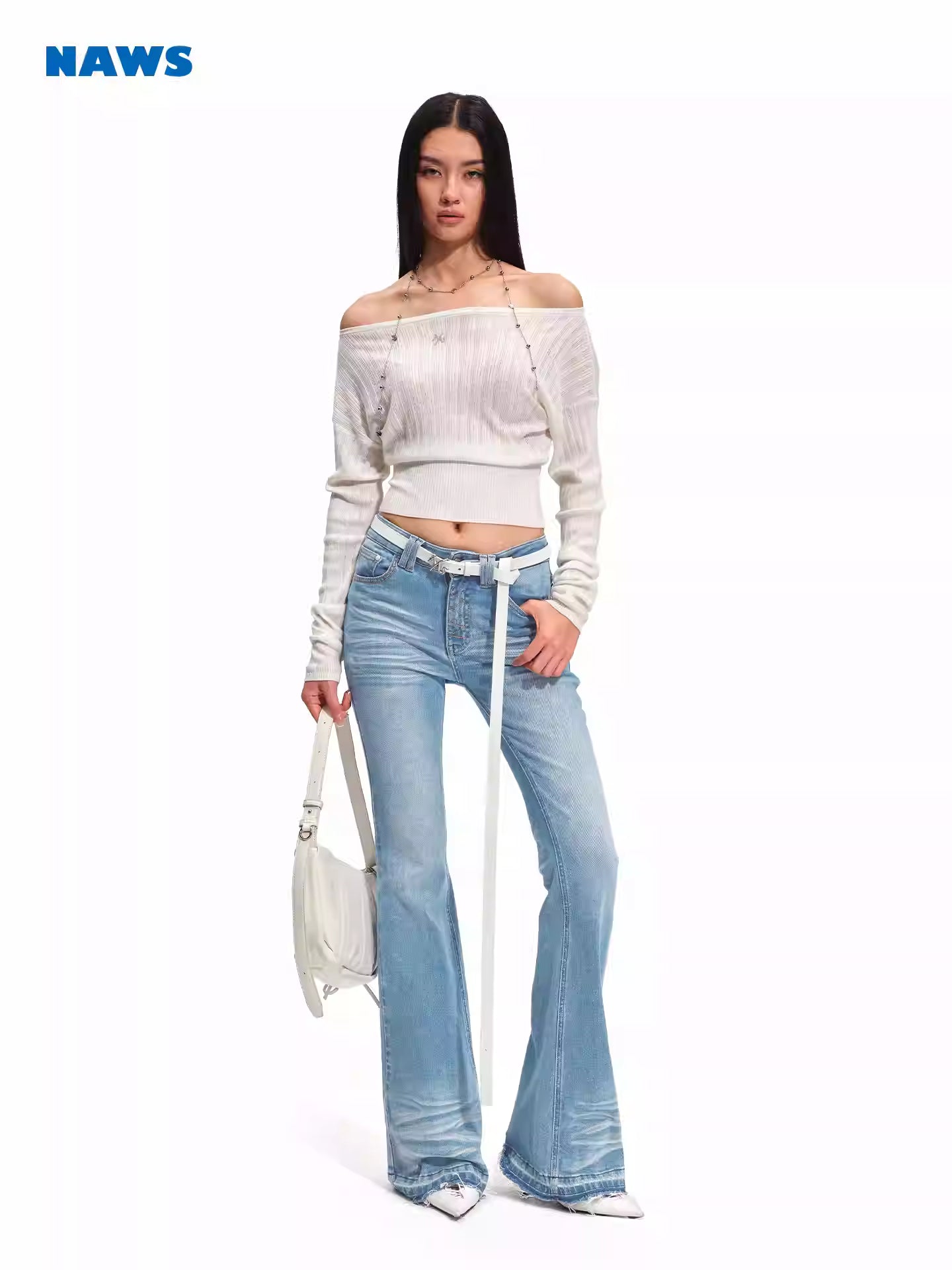 NAWS Off shoulder high stretch knitted top