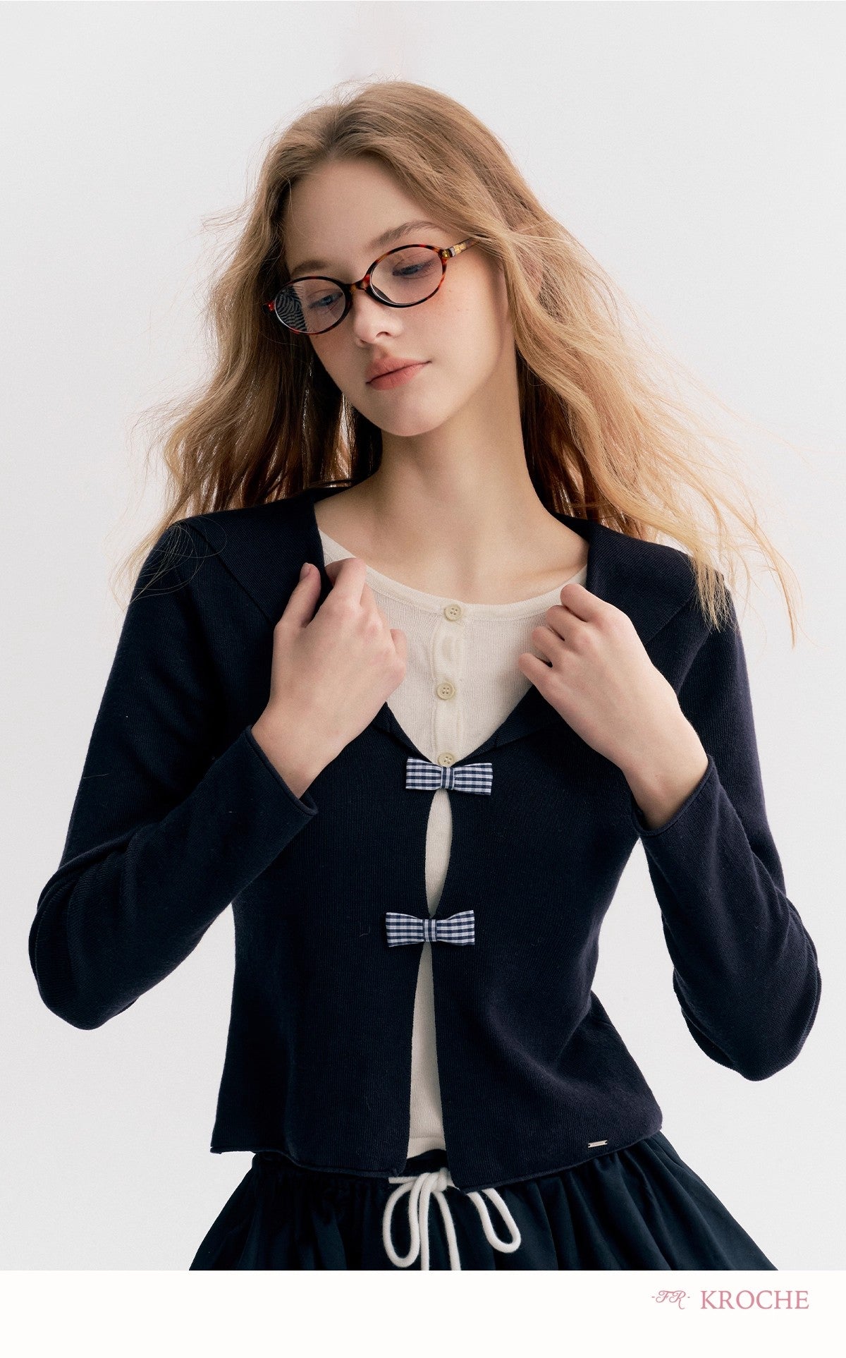 Kroche Sailor-collar knit cardigan Or skirt