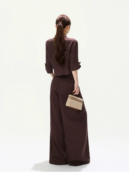 CYNR Lace Cut-Out Blouse and Wide-Leg Pants Set