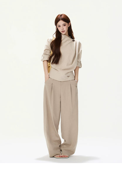 CYNR Cowl Neck Drop-Sleeve Shirt &amp; Leather Shorts