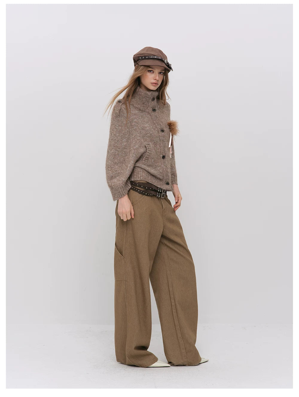 VIA PITTI VIADK6400 Vintage Stand-Collar Knit Cardigan