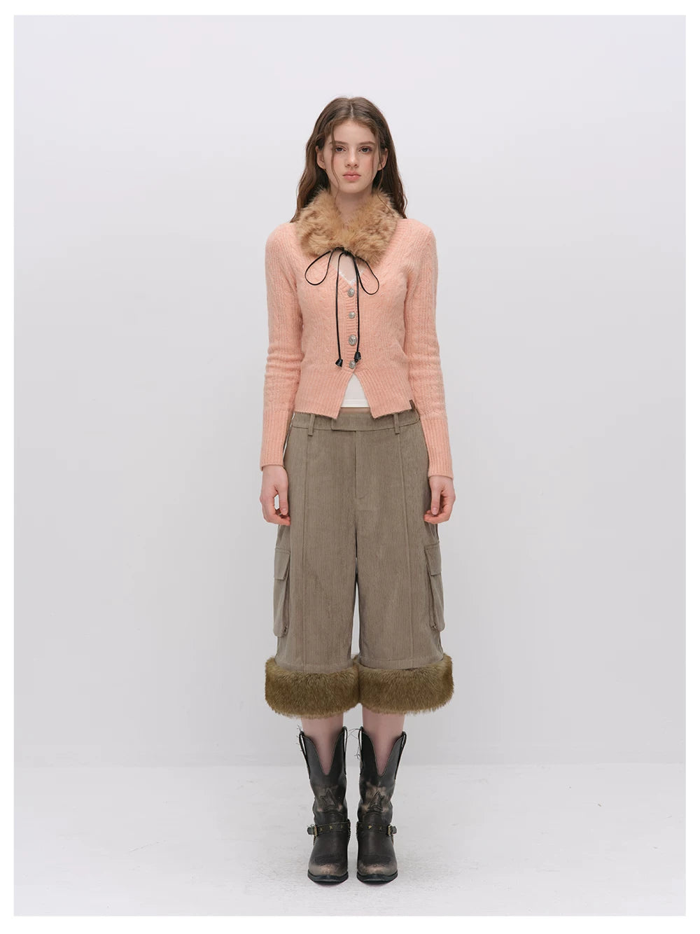VIA PITTI VIADK6416 Fitted Cable-Knit V-Neck Cardigan