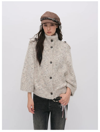 VIA PITTI VIADK6400 Vintage Stand-Collar Knit Cardigan