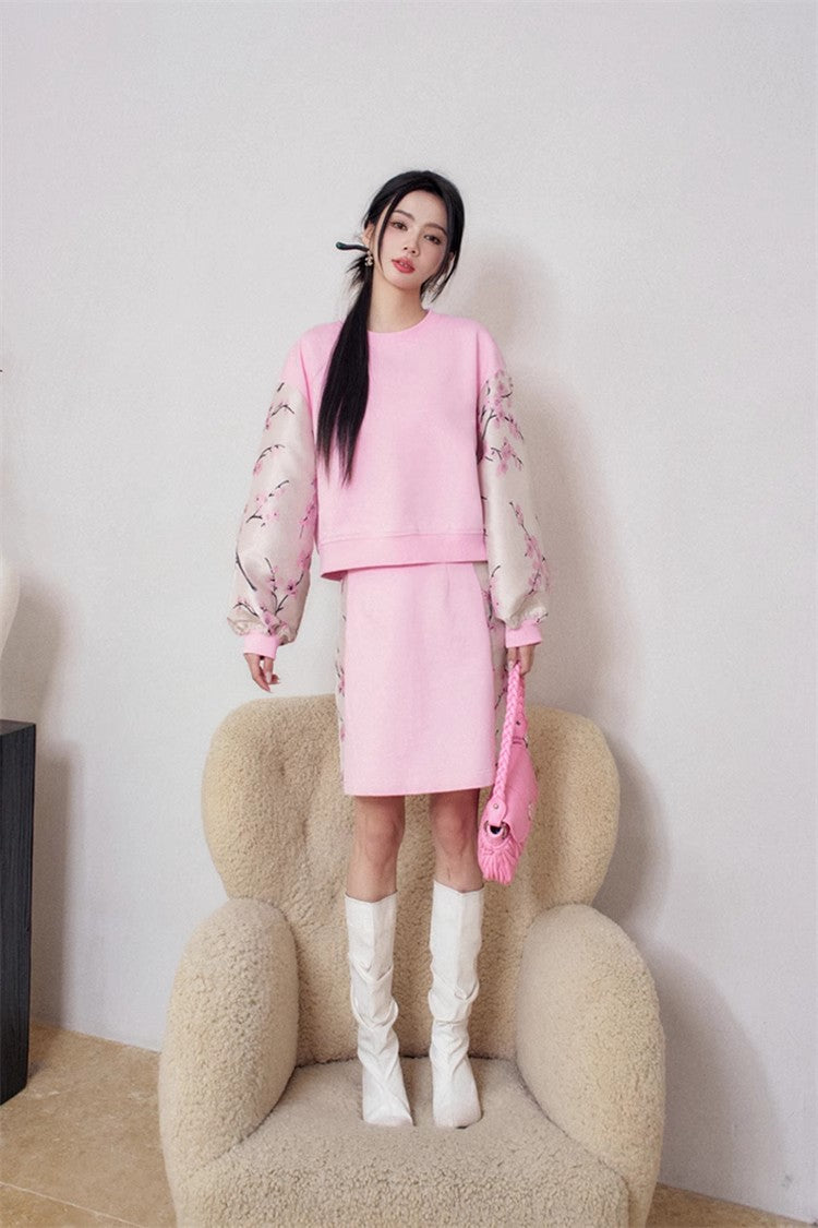 11 niseey Plum Blossom Short Hoddie Set