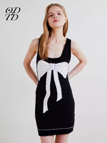 ODTD Black Bow Slim Fit Knit Dress