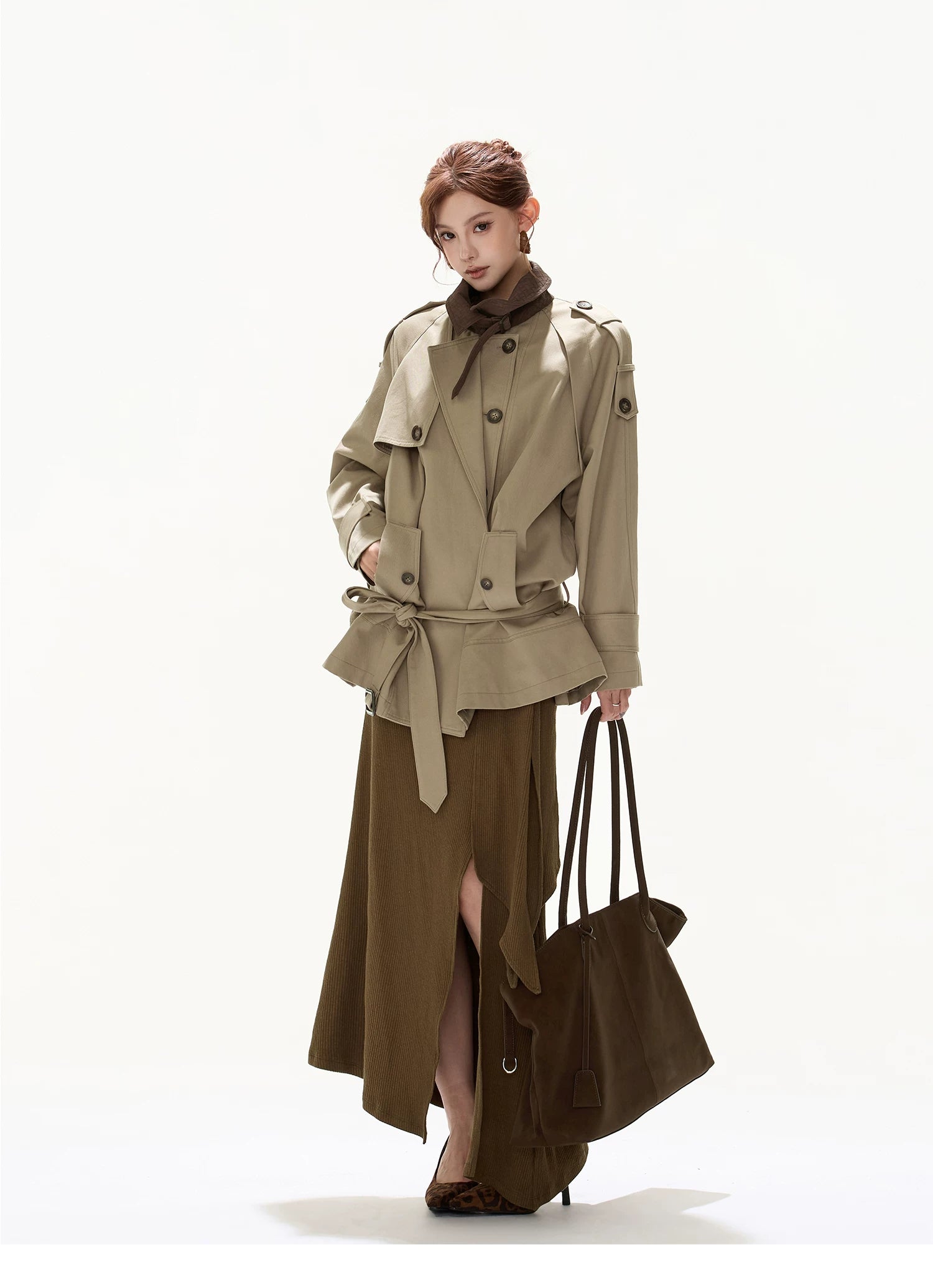 CYNR Double breasted lapel windbreaker jacket