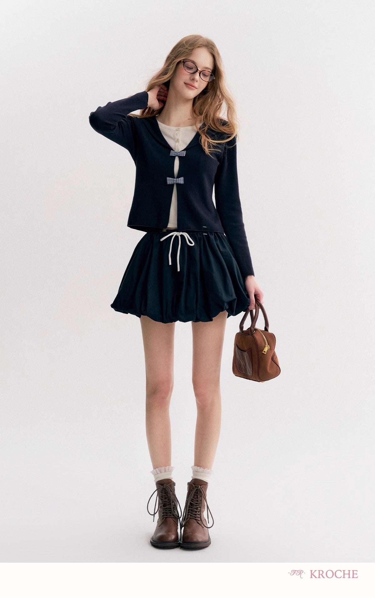 Kroche Sailor-collar knit cardigan Or skirt