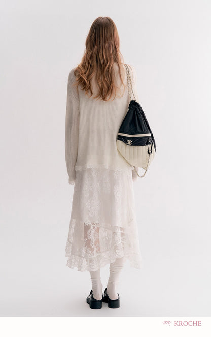 Kroche Lace High-waist A-line maxi skirt