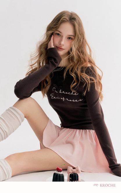 Kroche Reversible Neck Slim-Fit Long-Sleeve Knit Top（2 color）