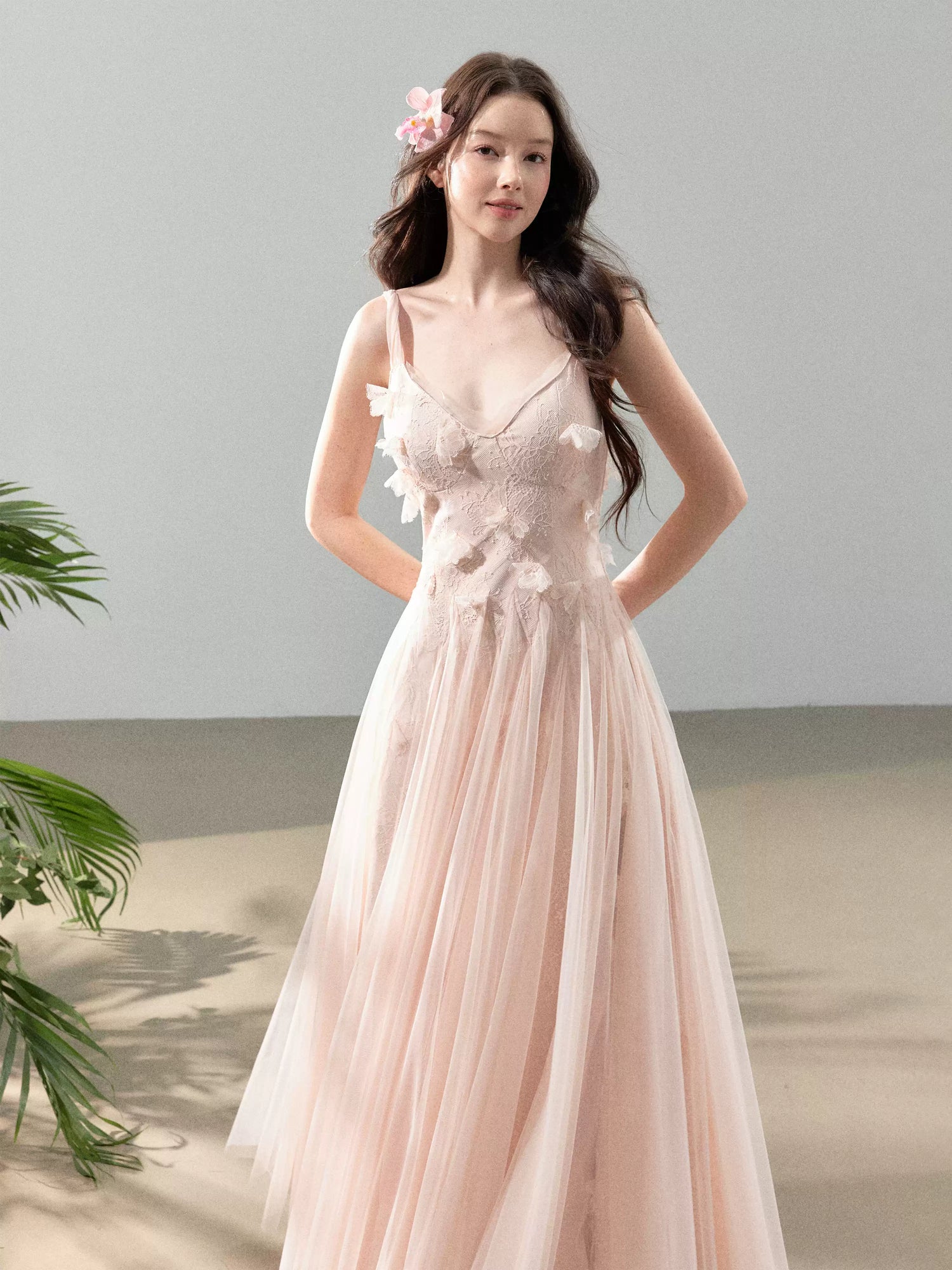 YZZI HE French mesh splicing holiday camisole fairy dress