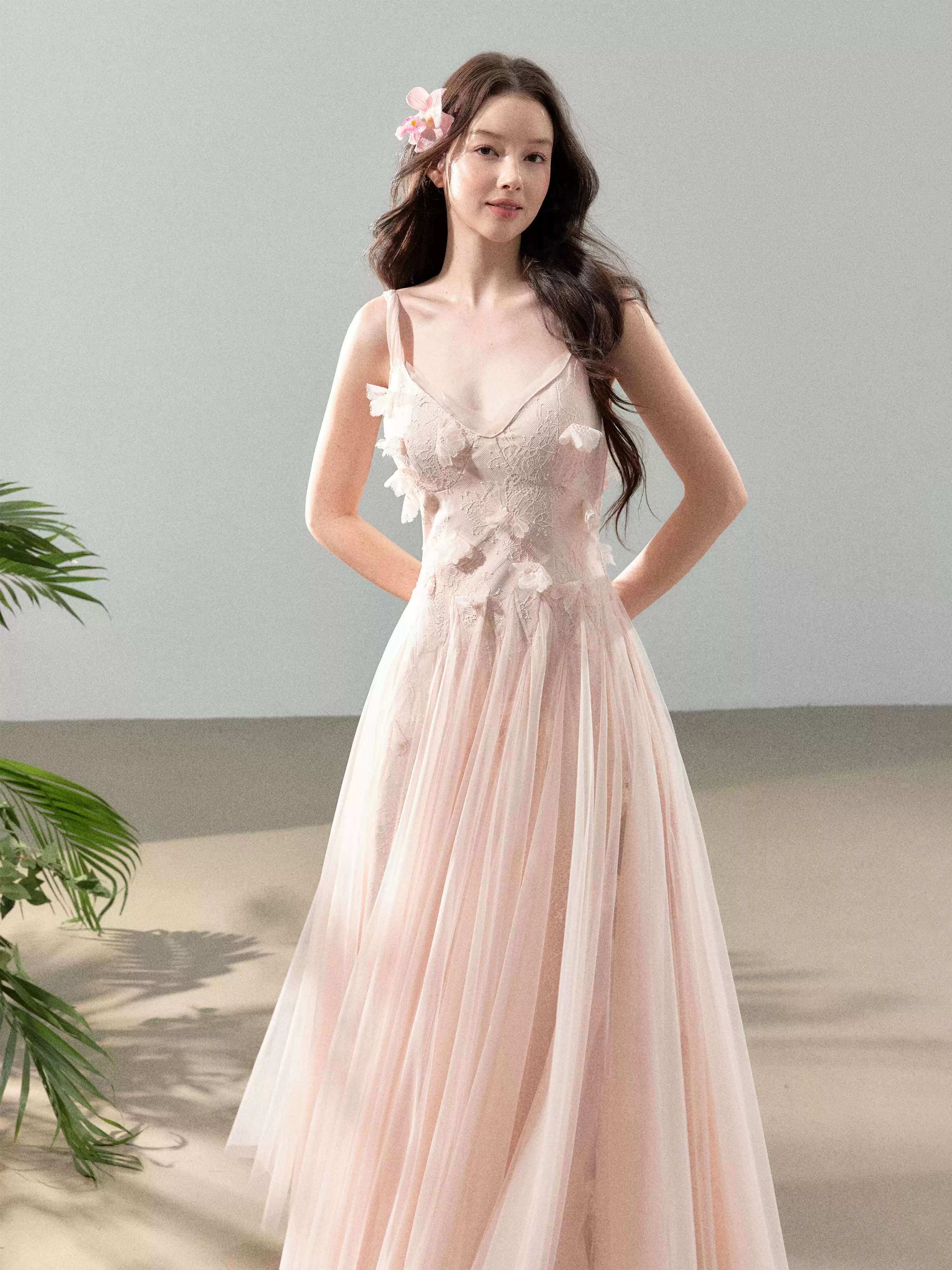 YZZI HE French mesh splicing holiday camisole fairy dress