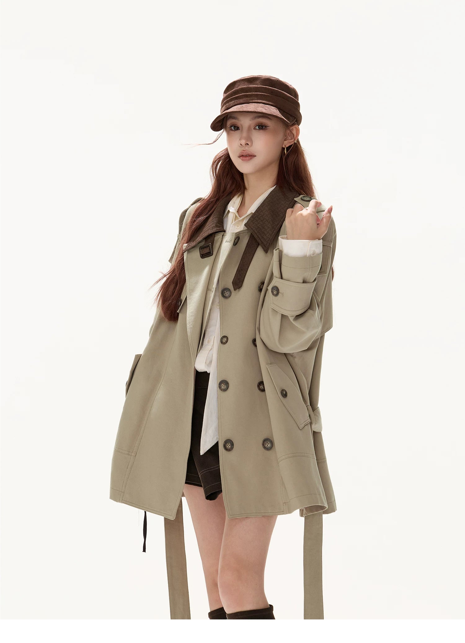 CYNR Double breasted lapel windbreaker jacket