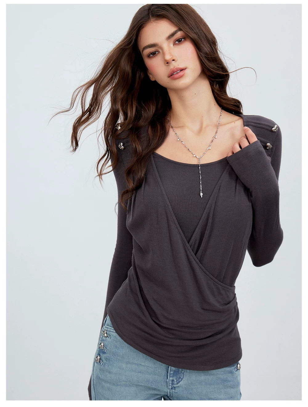 VIA PITTI VIACTP6296 Long-Sleeve Surplice Top