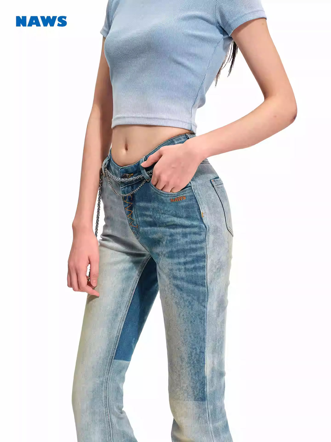 NAWS Water washed elastic laser burned tight pants