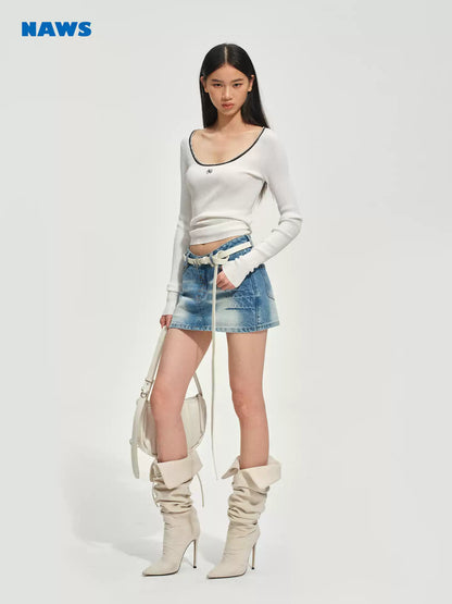 NAWS Round neck contrasting knitted top