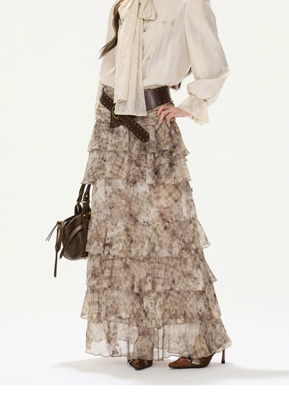 CYNR Lace Tie-Detail Blouse &amp; Chiffon Midi Skirt