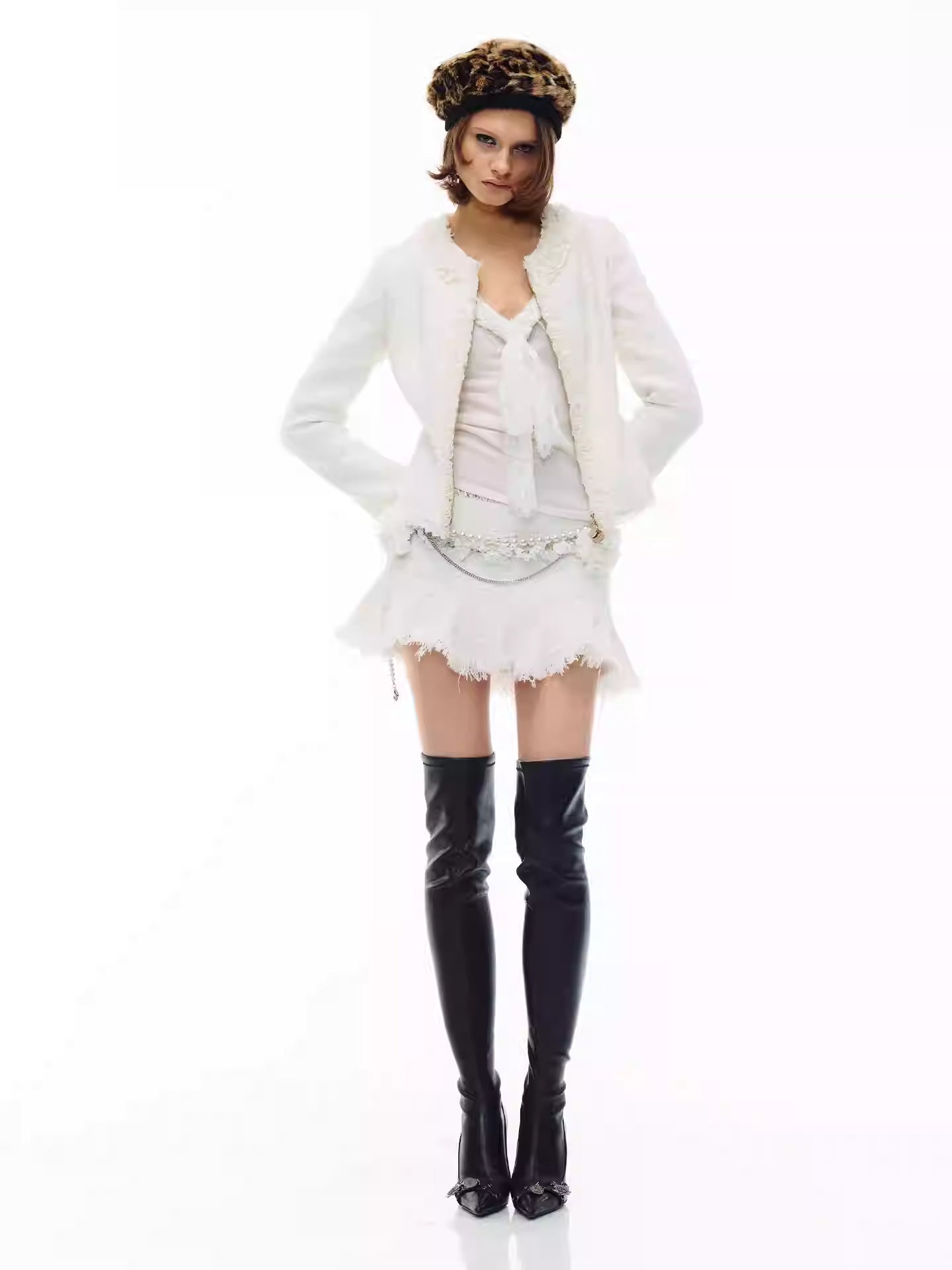 JELLOJELLO Lace silver onion woven wool coarse tweed fashion set
