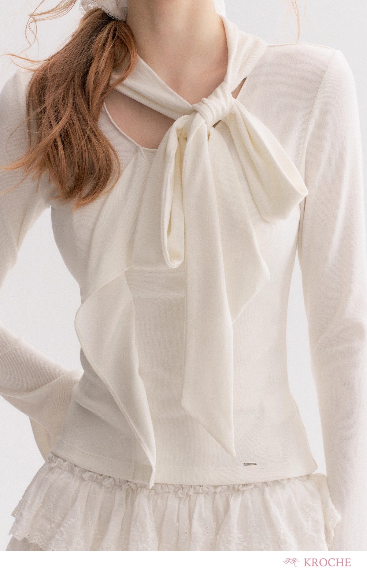 Kroche V-Neck Long-Sleeve Fitted Tee（3 color）