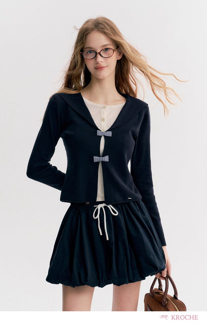 Kroche Sailor-collar knit cardigan Or skirt