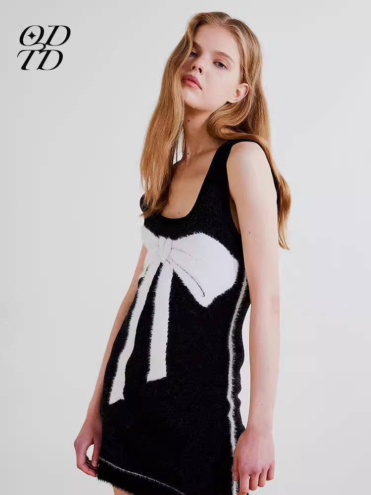 ODTD Black Bow Slim Fit Knit Dress