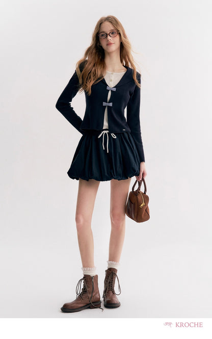 Kroche Sailor-collar knit cardigan Or skirt