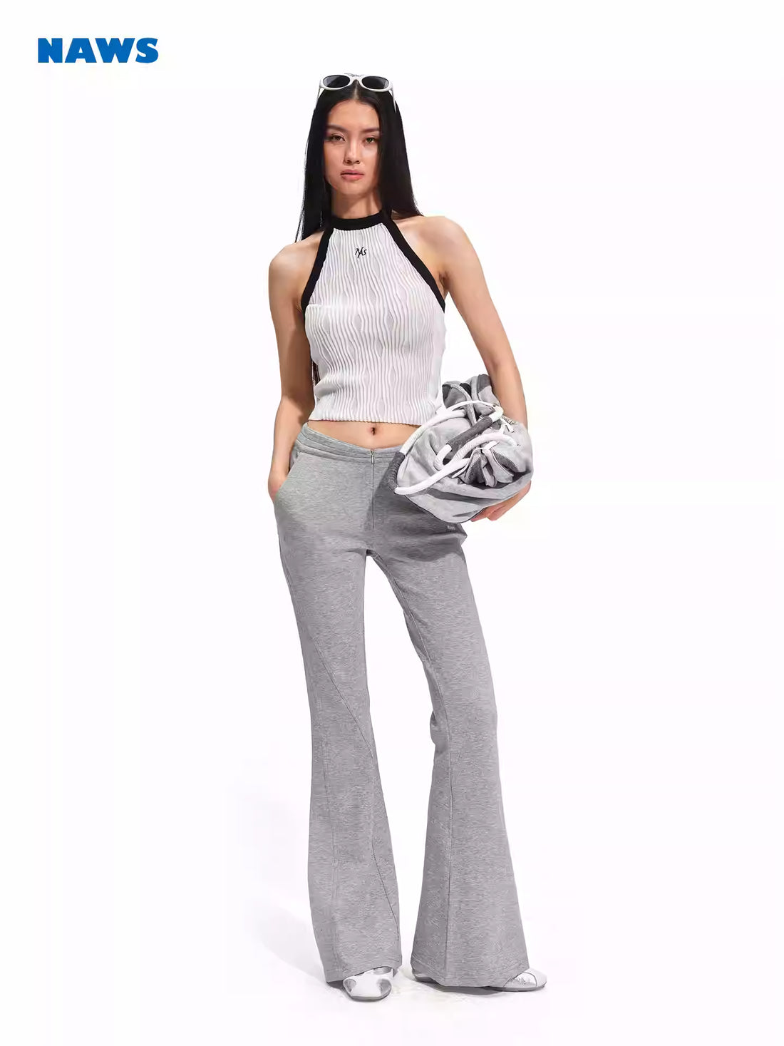 NAWS Low waisted tight fitting slightly flared elastic casual pants