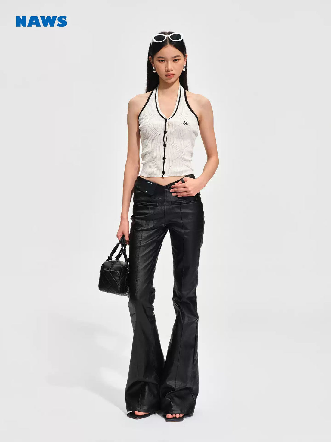 NAWS Wax coated elastic slim fit micro flared jeans